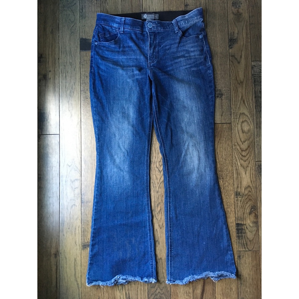 Democracy Ab Tech Flare Jeans Medium Wash Raw Hem Size 10 Womens Blue